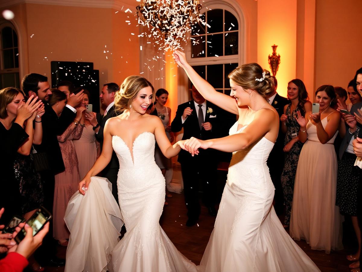 Pareja de novias durante la celebración de su boda